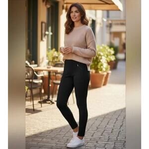 Betabrand Women's Black Moto Leggings exposed silver zippers size small petite